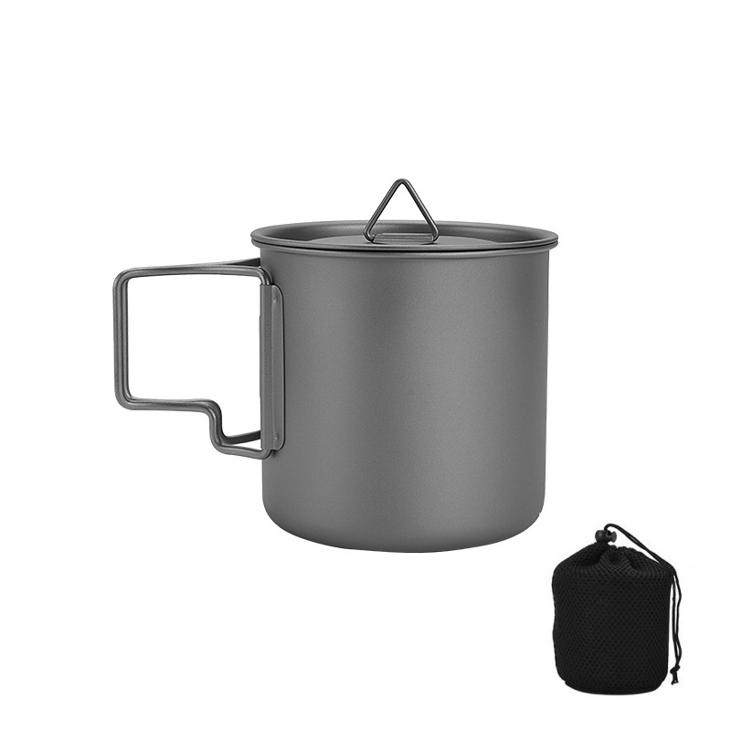 Camping Cooking Backpack - Mug Camping Titanium dengan Pegangan Lipat,