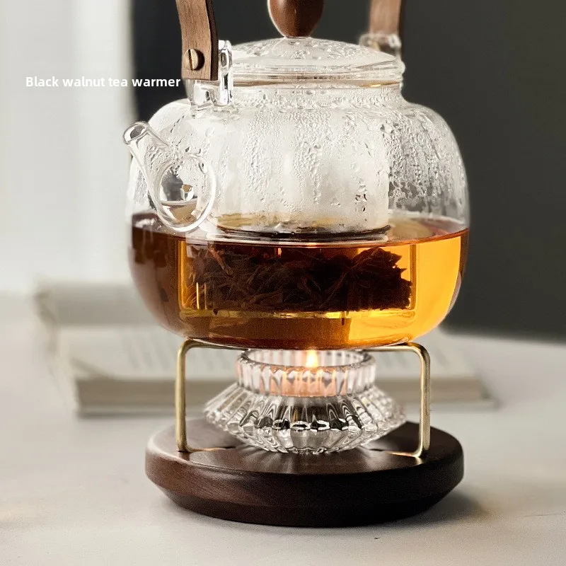 Camping Cooking Kettle - Pemanas Teh Lilin Walnut Hitam, Alas