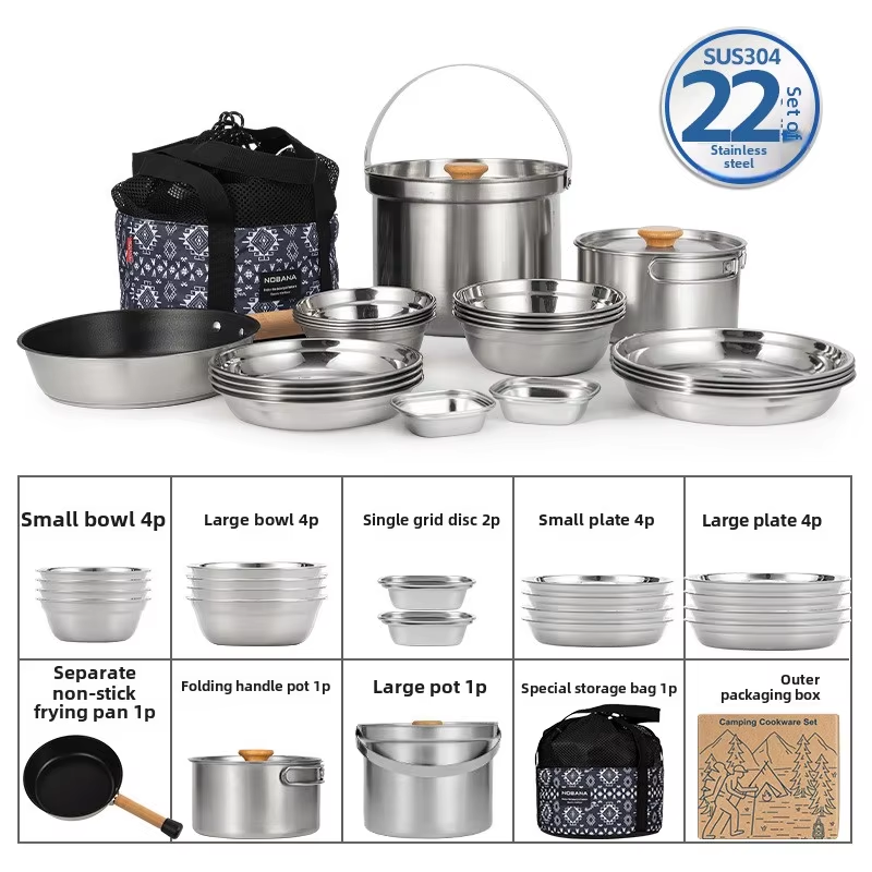 Camping Cooking Gear Set - NOBANA Set Panci Baja Tahan Karat