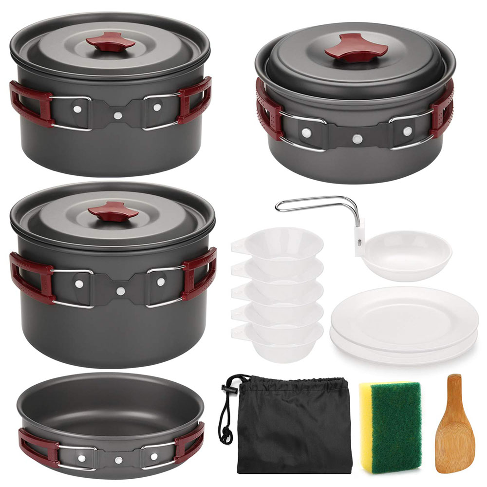 Camping Cooking Pot Set - Kit peralatan masak Camping luar ruangan,